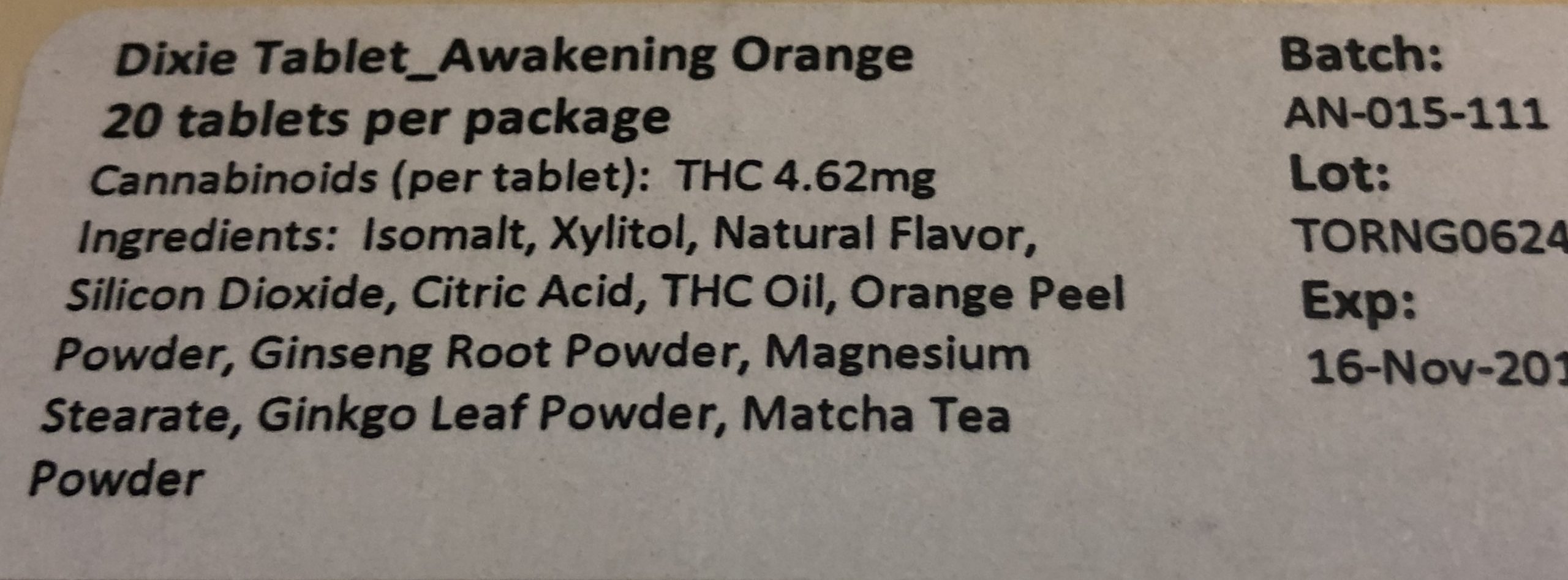 Dixie Awakening Orange Zest Tablets ingredients
