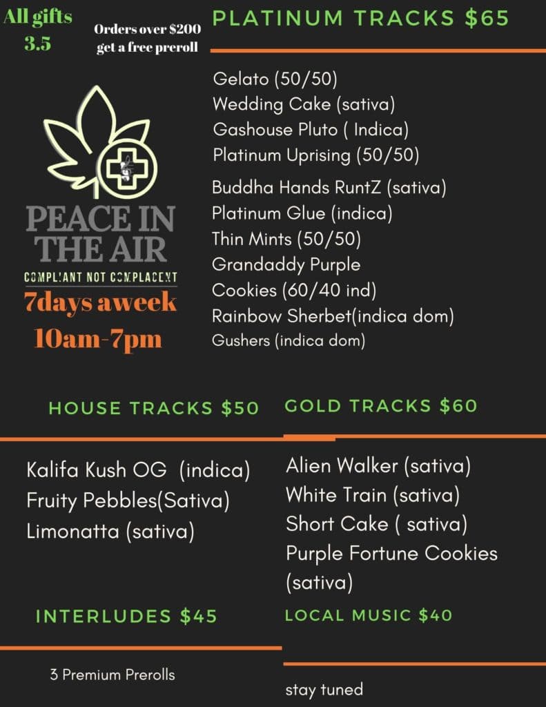 peace in the air dc weed menu July 13 2020