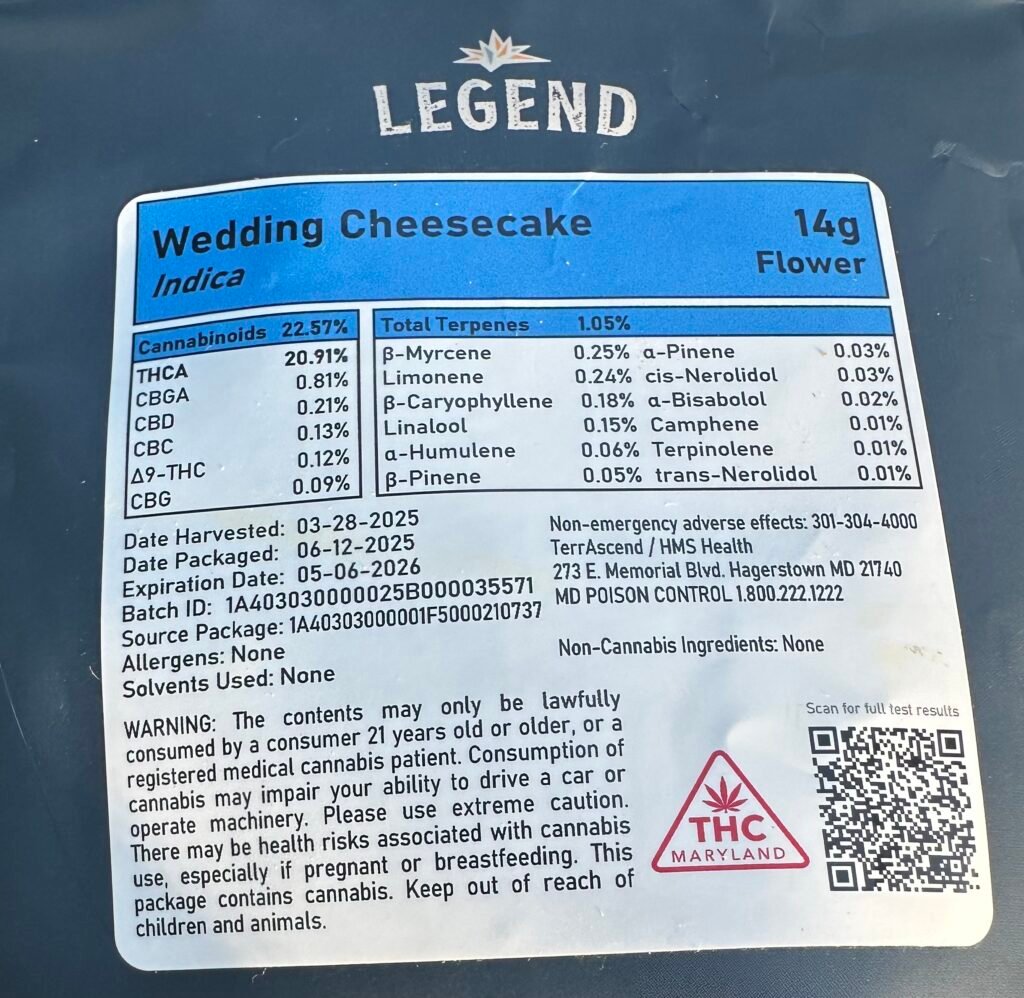 legend maryland cannabis wedding cheesecake test results